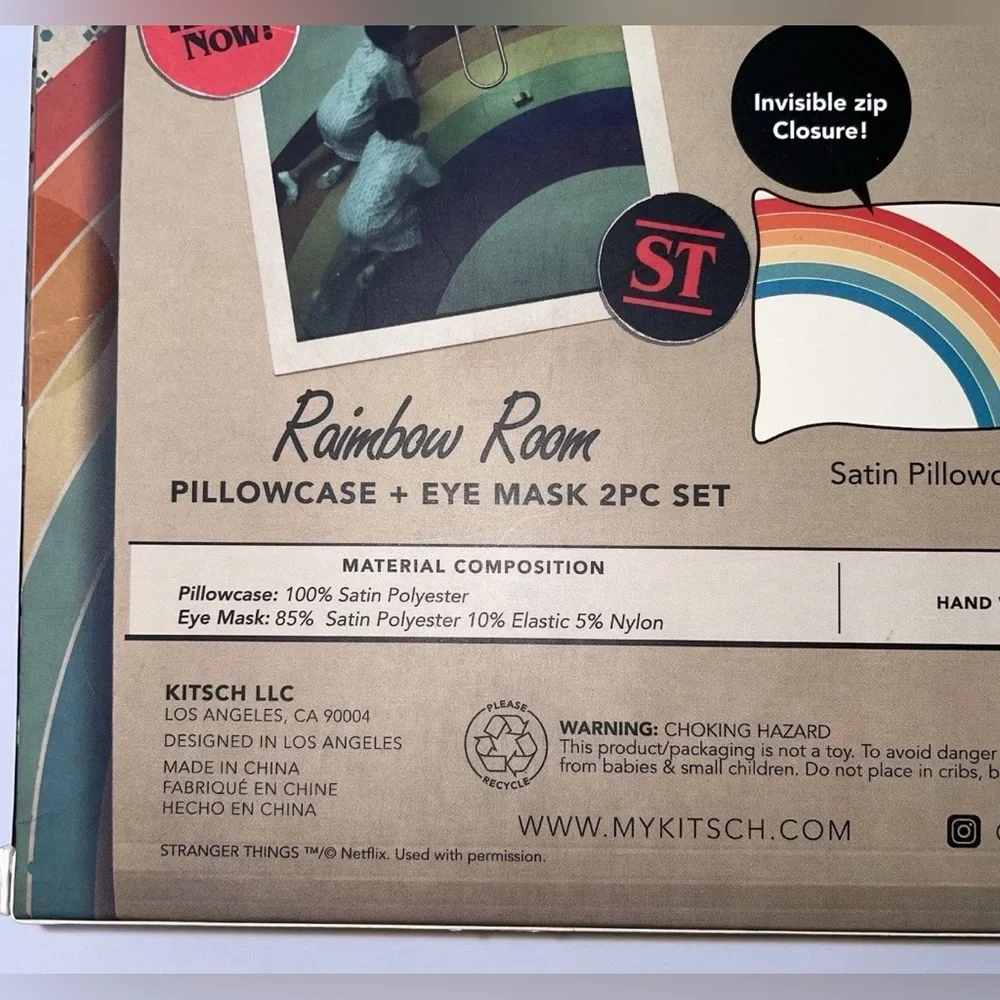 NIB Stranger‎ Things X Kitsch Rainbow Room Pillowcase + Eye Mask 2pc Set